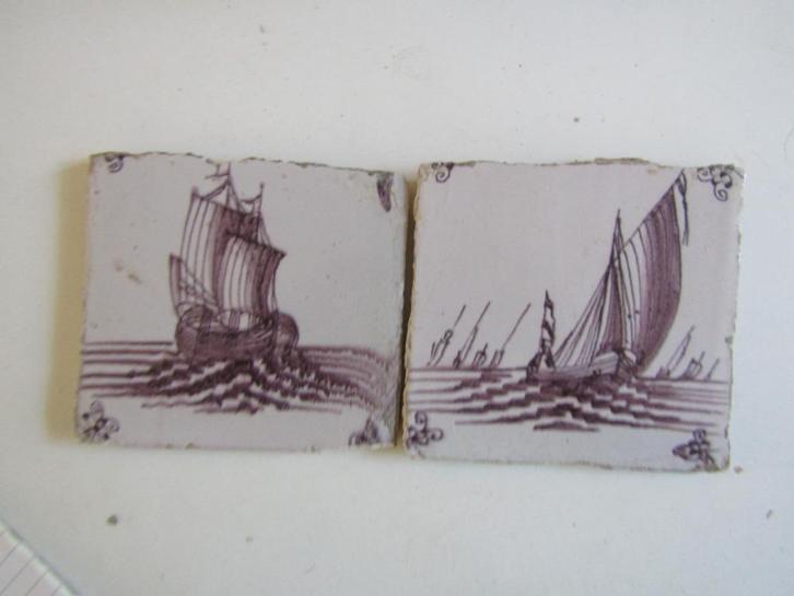 twee antieke mangaan kleurige scheepjes., Antiek en Kunst, Antiek | Wandborden en Tegels, Ophalen of Verzenden