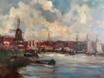 Jan Kelderman olieverf op doek "Hollands Havengezicht", Antiek en Kunst, Ophalen of Verzenden