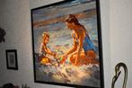 Henri Hess,moeder met kind aan het strand, doekmaat100x100cm, Antiek en Kunst, Kunst | Schilderijen | Klassiek, Ophalen