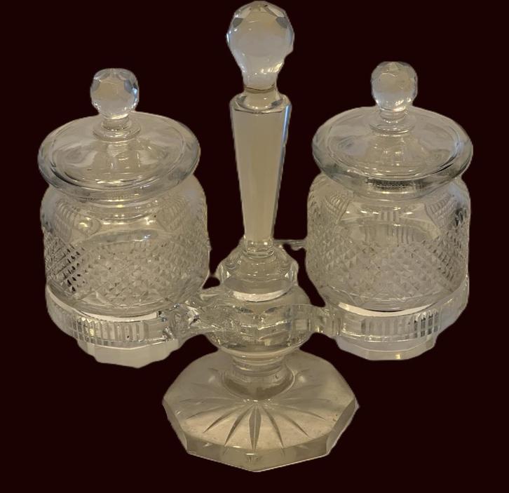 Groot olie en azijn stel van kristal oud/antiek, Antiek en Kunst, Antiek | Glas en Kristal, Ophalen