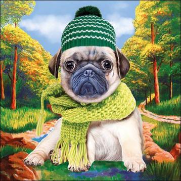 Ambiente servet herfst mopshond 33 x 33 cm 13314500 beschikbaar voor biedingen