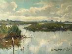 WA Knip, polderlandschap met visser in bootje, Antiek en Kunst, Ophalen