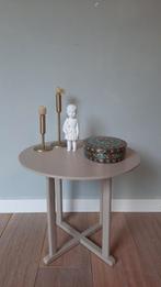 Vintage tafeltje, rond bijzettafeltje, sidetable, kaki kleur, Gebruikt, Vintage, Ophalen of Verzenden, Nvt