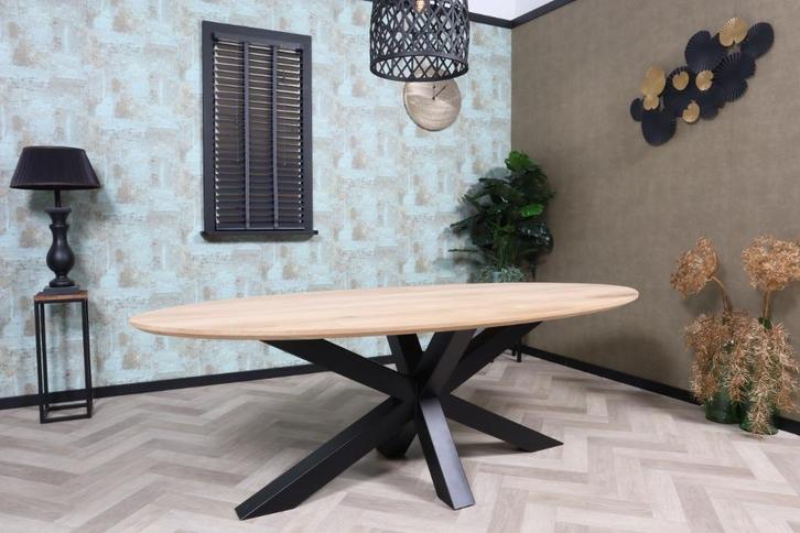Ovale massief eiken eettafel 260x120cm spinpoot eiken ovaal, Huis en Inrichting, Tafels | Eettafels, Nieuw, 100 tot 150 cm, 200 cm of meer