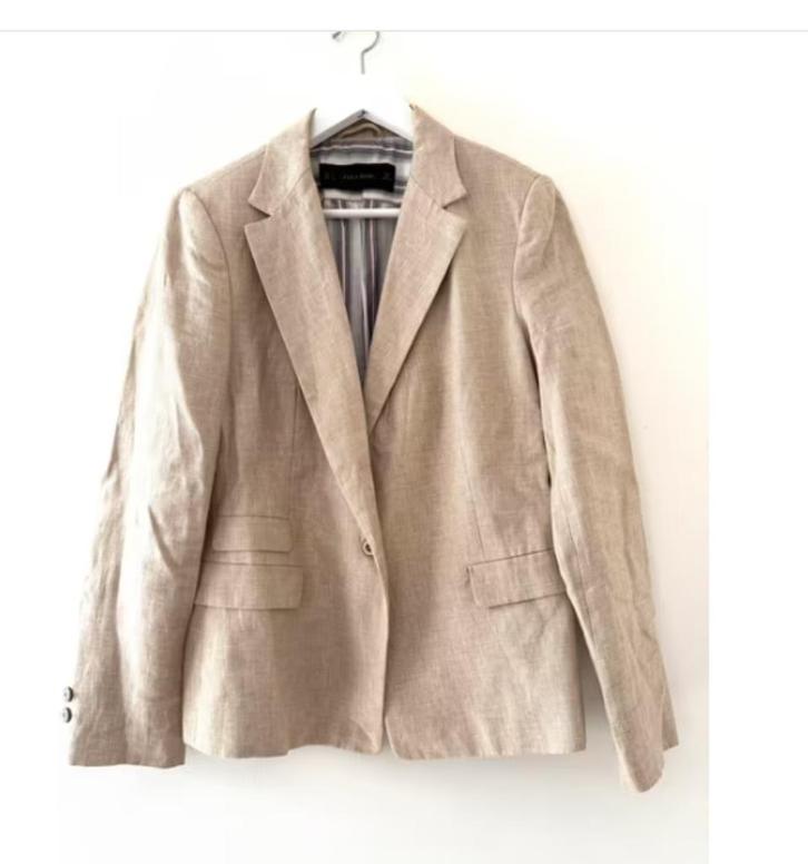 ZARA zandkleur linnen blazer colbert jasje 40/42 CHCS, Kleding | Dames, Jasjes, Kostuums en Pakken, Zo goed als nieuw, Jasje, Beige