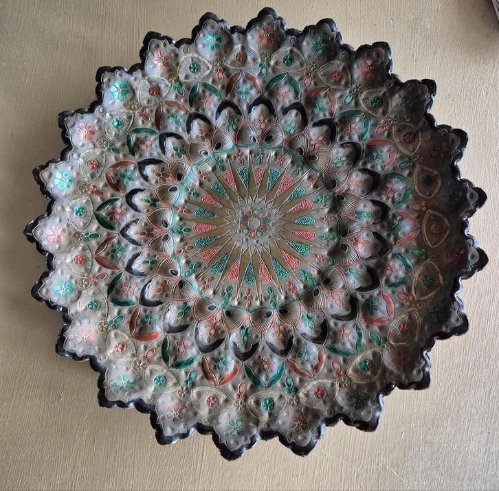 Indiase koperen wandschaal, messing schaal, vintage wandbord, Antiek en Kunst, Antiek | Koper en Brons, Ophalen of Verzenden