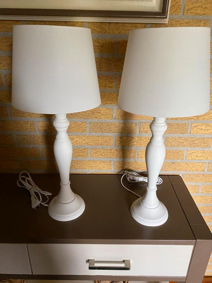 Set van 2 witte tafellampen, Huis en Inrichting, Lampen | Tafellampen, Zo goed als nieuw, Stof, Ophalen of Verzenden
