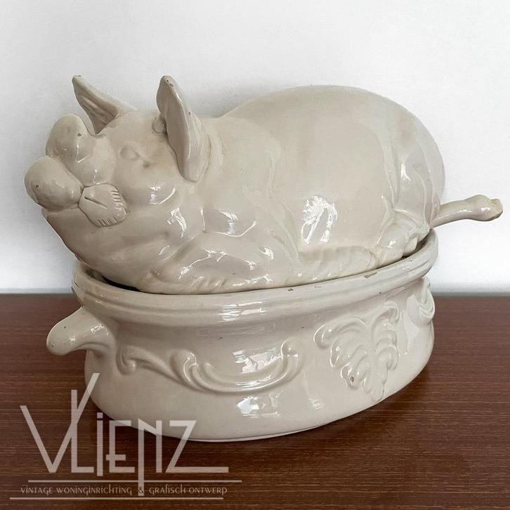 Vintage terrinevorm varken, terrine vorm, schaal met lepel, Antiek en Kunst, Antiek | Schalen, Ophalen