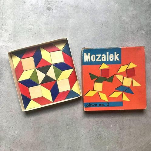 Vintage OKWA mozaïek hout, houten speelgoed, Kinderen en Baby's, Speelgoed | Educatief en Creatief, Gebruikt, Bouwen, Puzzelen