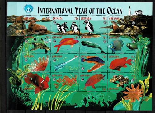 grenada 1998 pf blok zeeleven vissen vogels zoogdieren, Postzegels en Munten, Postzegels | Thematische zegels, Postfris, Dier of Natuur