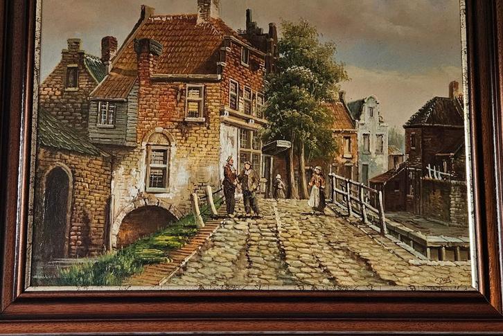 Noord-Hollands Zaans oud Stadsgezicht - Olieverf, Antiek en Kunst, Kunst | Schilderijen | Klassiek, Ophalen