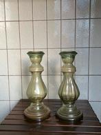 Vintage groen glas vazen set/2 barok, Minder dan 50 cm, Groen, Overige materialen, Gebruikt