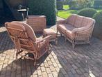 bamboe lounge set, rotan salon, bank, fauteuil, ladenkast, Ophalen, Zo goed als nieuw, Stof, Vintage, bohemian