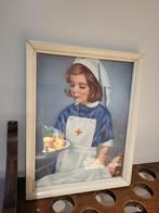 Vintage prent ingelijst - Verpleegster met kind, Ophalen of Verzenden