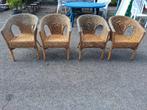 4x rieten kuipstoel, Huis en Inrichting, Stoelen, Ophalen, Gebruikt, Rieten kuipstoelen, Bruin