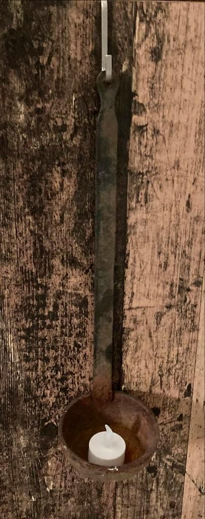Vintage Metalen Soeplepel, Huis en Inrichting, Woonaccessoires | Kandelaars en Kaarsen, Gebruikt, Kandelaar, 50 tot 75 cm, Metaal