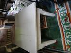 Brocante stabiel bijzet tafeltje eiken., 45 tot 60 cm, Gebruikt, Vierkant, Brocante