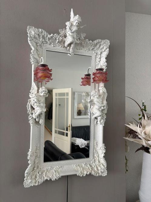 Brocante barok spiegel met engeltjes en verlichting, Huis en Inrichting, Woonaccessoires | Spiegels, Zo goed als nieuw, Minder dan 100 cm