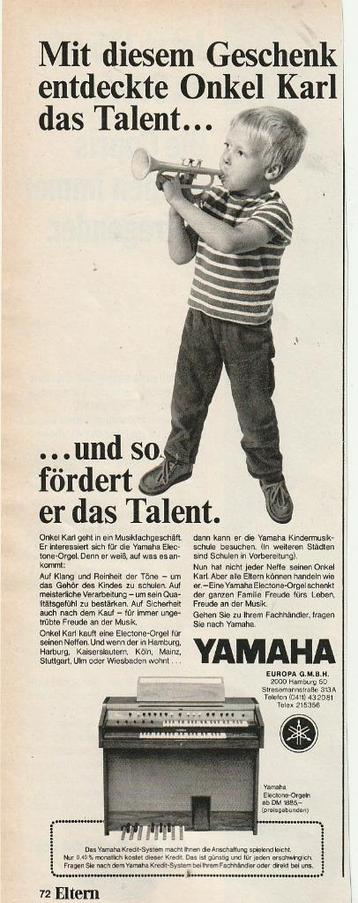 Retro reclame 1969 Yamaha orgel van oom Karl beschikbaar voor biedingen
