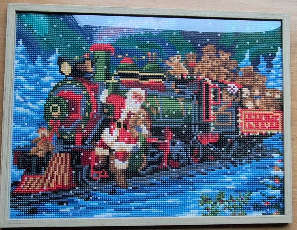 Diamond Painting Kersttrein - Ingelijst, Hobby en Vrije tijd, Borduren en Borduurmachines, Ophalen of Verzenden