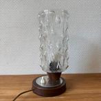 Vintage Tafellamp Glas met Hout en Metaal, Bureaulamp, Ophalen of Verzenden, Gebruikt, Glas, Minder dan 50 cm