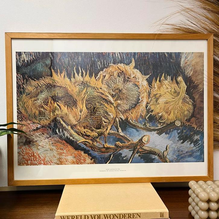 Vintage kunstwerk Vincent van Gogh zonnebloemen houten lijst, Antiek en Kunst, Kunst | Schilderijen | Klassiek, Ophalen of Verzenden