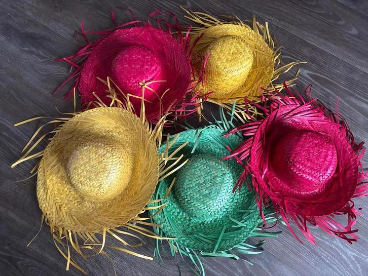 5 Stro Hoedjes / Sombrero's, Hobby en Vrije tijd, Feestartikelen, Zo goed als nieuw, Carnaval, Ophalen
