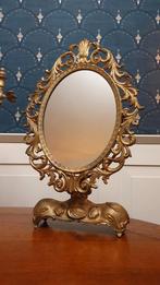 Prachtige antieke kaptafel spiegel messing brons, Ophalen, Ovaal, Minder dan 50 cm