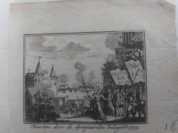 16 / Haarlem door Spanjaarden belegerd kopergravure +/- 1725 beschikbaar voor biedingen
