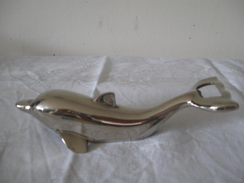 DOLFIJN verzilverde retro flesopener uit de jaren70 vintage, Ophalen of Verzenden