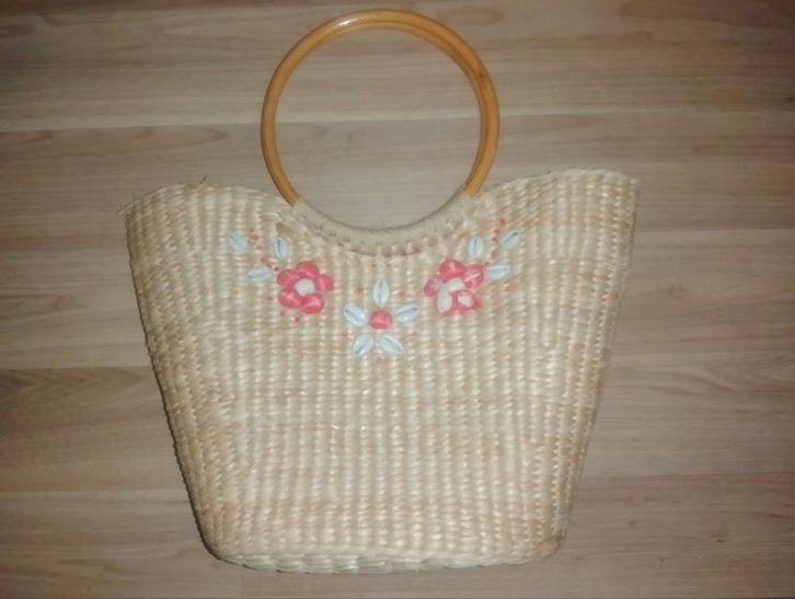 Leuke Zomertas met Bloemen, Sieraden, Tassen en Uiterlijk, Tassen | Damestassen, Zo goed als nieuw, Handtas, Beige, Ophalen of Verzenden