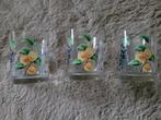Glazen set met fruit en vlinders (3 stuks) Vintage, Glas of Glazen, Ophalen of Verzenden, Overige stijlen, Glas