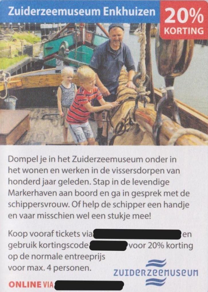 Zuiderzeemuseum Enkhuizen. 20% korting. Postcodeloterij bon., Tickets en Kaartjes, Musea, Drie personen of meer, Kortingskaart