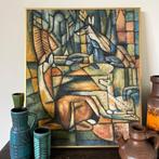 Origineel Schilderij B. Long Acryl  canvas/kokosvezel  52x62, Ophalen of Verzenden