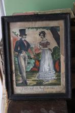 Antieke franse gravure man vrouw handingekleurd, Ophalen of Verzenden