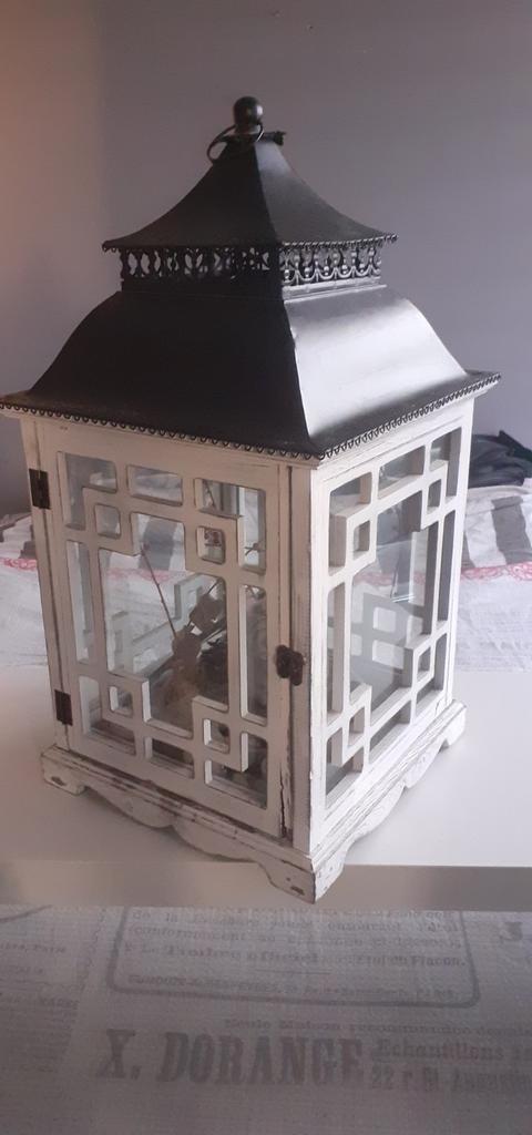 Romantisch grote XXL vierkante witte lantaarn windlicht 60cm, Huis en Inrichting, Woonaccessoires | Kandelaars en Kaarsen, Zo goed als nieuw