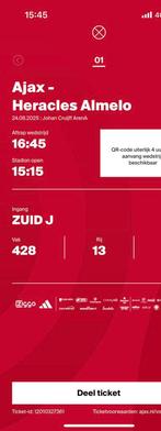 1 ticket Ajax - Heracles Vak 428, Tickets en Kaartjes, Eén persoon, Augustus