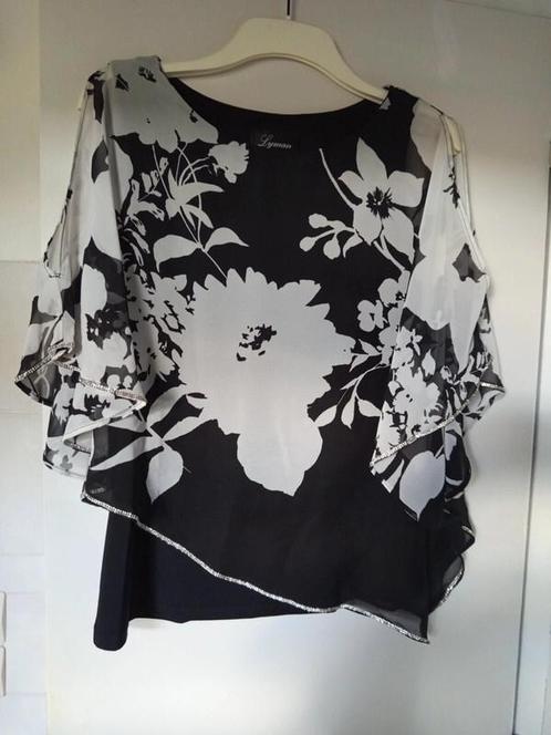 Frank Lyman elegante blouse zwart creme dessin met strass M, Kleding | Dames, Blouses en Tunieken, Zo goed als nieuw, Maat 38/40 (M)