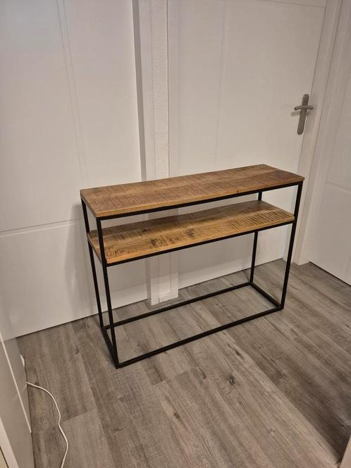 Industriële Sidetable Mango Hout & Zwart Metaal, Huis en Inrichting, Tafels | Sidetables, Zo goed als nieuw, 25 tot 50 cm, 100 tot 150 cm