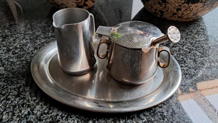 Vintage Suiker en Melk Stelletje - Mepra Inox 18/10, Huis en Inrichting, Keuken | Bestek, Gebruikt, Los bestek, Rvs of Chroom