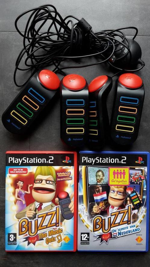 PS2 Set - Buzz The Music Quiz De Slimste NL Buzzers, Spelcomputers en Games, Games | Sony PlayStation 2, Zo goed als nieuw, Puzzel en Educatief