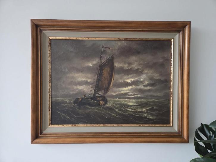 Schilderij, W. Voerman Jr. - Maritiem zeegezicht, 90 x 70 cm, Antiek en Kunst, Kunst | Schilderijen | Klassiek, Ophalen