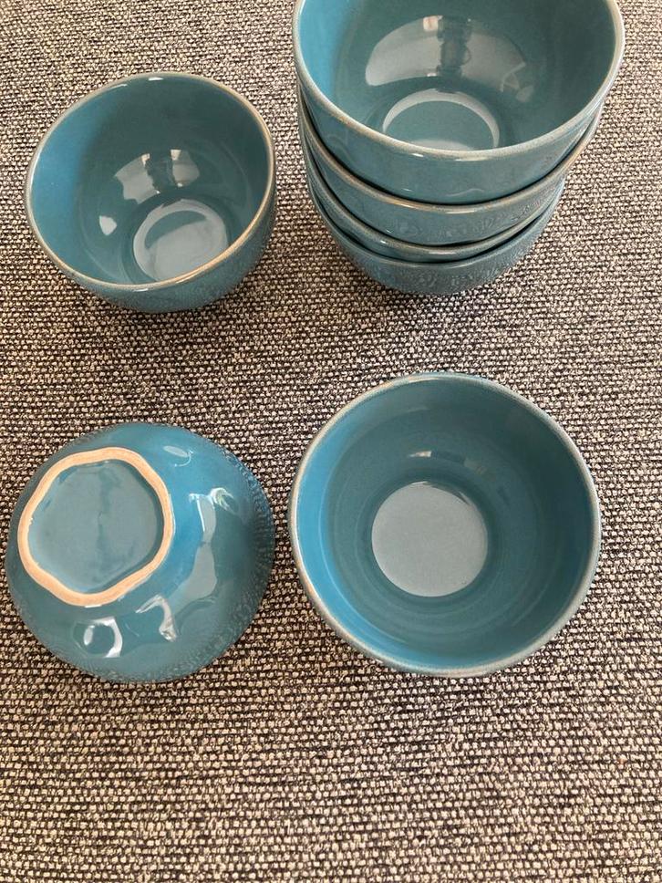 7 Petrolkleurige Schaaltjes - Ø14cm, Huis en Inrichting, Keuken | Servies, Gebruikt, Schaal of Schalen, Effen, Keramiek, Ophalen of Verzenden