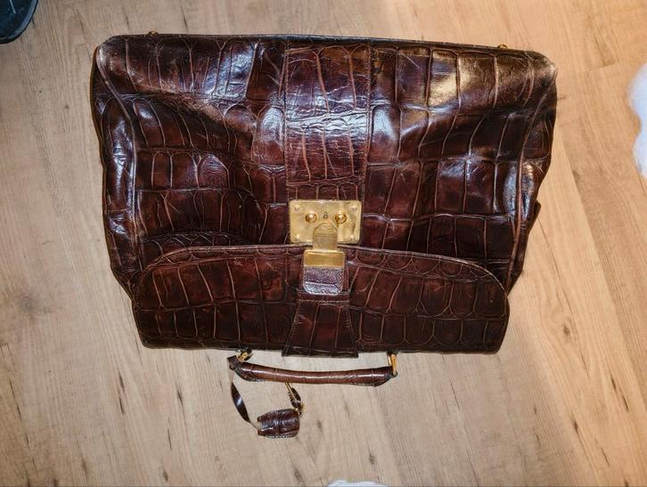 Vintage Bruine Leren Aktetas, Sieraden, Tassen en Uiterlijk, Tassen | Schoudertassen, Gebruikt, Overige merken, Bruin, Leer, Ophalen of Verzenden