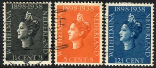 Nederland NVPH nrs. 310 - 312, 40 jaar Regering Wilhelmina, Postzegels en Munten, Postzegels | Nederland, Gestempeld, T/m 1940