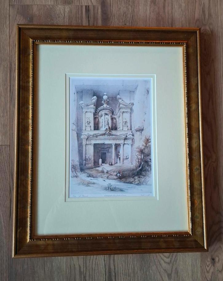 Ingelijste litho van Petra, Jordanië - David Roberts, Antiek en Kunst, Kunst | Etsen en Gravures, Ophalen of Verzenden