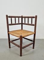Vintage Bobbin eiken hout hoekstoel biezen ’50 mid century