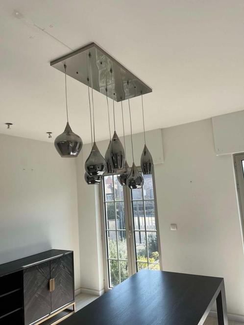 Moderne hanglamp / 8 gerookt/smoke glazen bollen, Huis en Inrichting, Lampen | Hanglampen, Gebruikt, 75 cm of meer, Glas, Ophalen of Verzenden