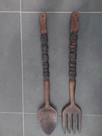 Houten bestek 70 cm grote vork lepel van hout beschikbaar voor biedingen