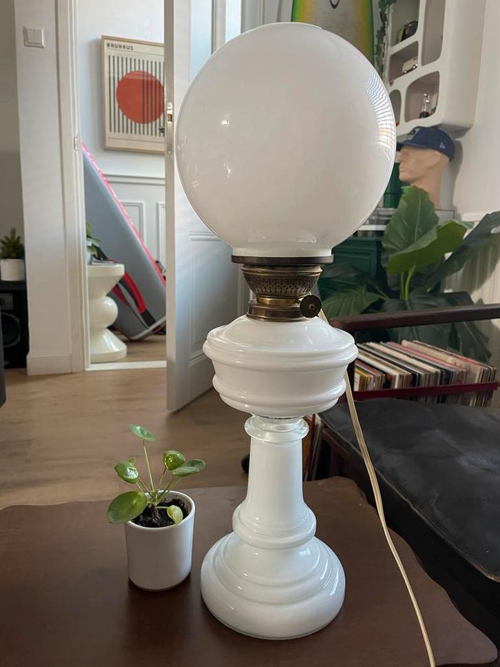 Vintage Glazen Messing Tafellamp - Kosmos Brenner, Antiek en Kunst, Antiek | Lampen, Ophalen